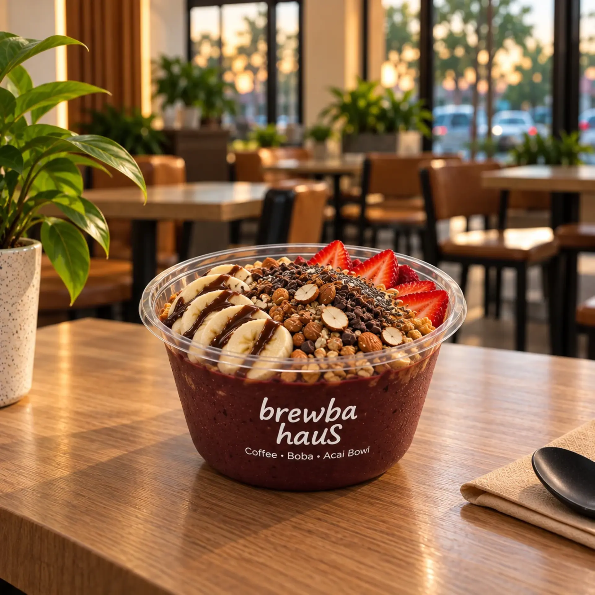 Fresh Brewba Haus açaí bowl with berries and granola